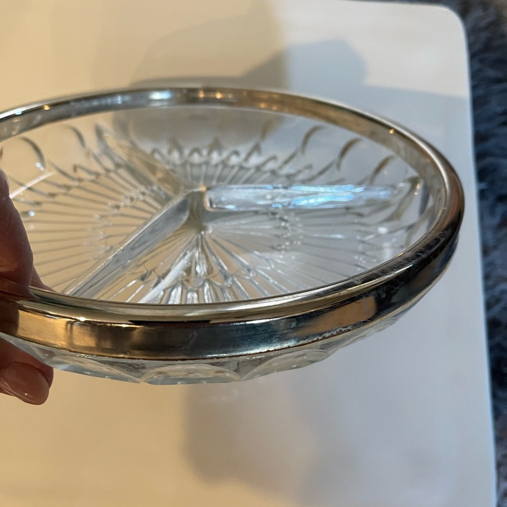 Vintage Candy Dish Silver Plated Rim - Picture 2 of 4